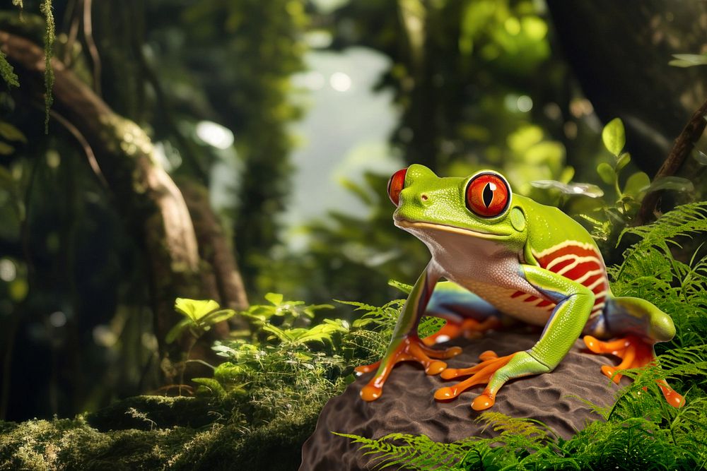 Red-eyed tree frog animal reptile nature remix, editable design