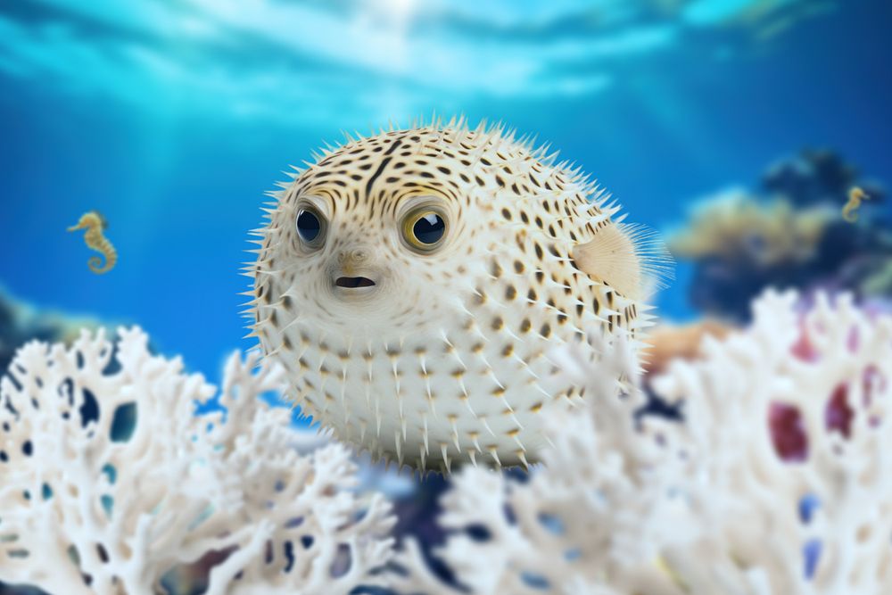 Pufferfish marine life nature remix, editable design