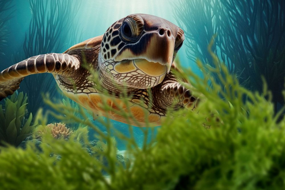 Sea turtle marine life nature remix, editable design