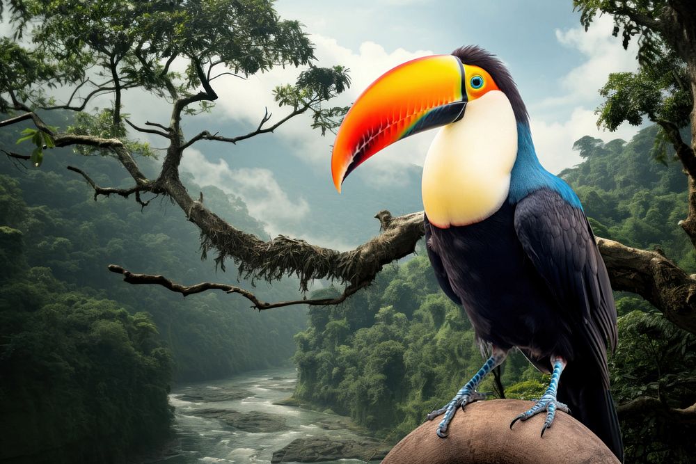 Toucan bird animal wildlife nature remix, editable design