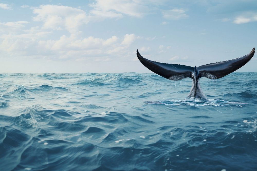 Whale surfacing marine life nature remix, editable design