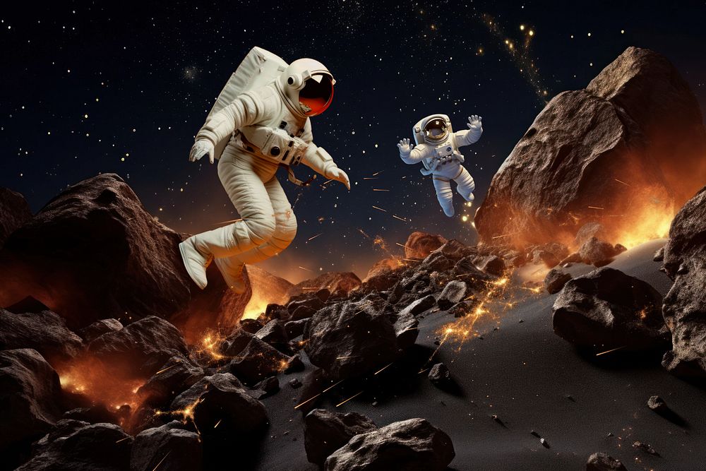 Astronaut & meteorites outer space astronomy remix, editable design