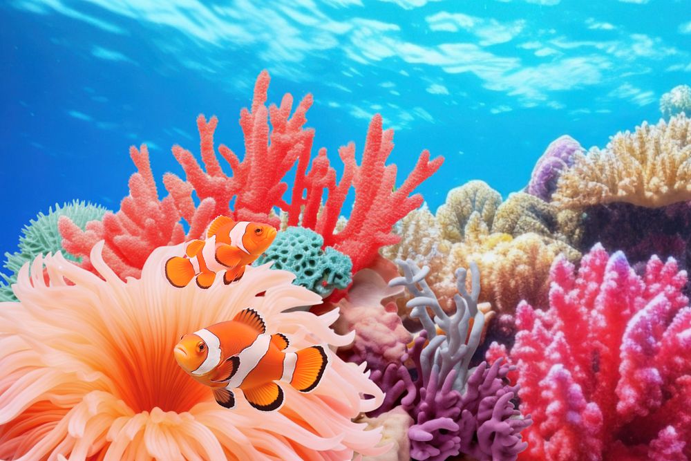 Clownfish swimming marine life nature remix, editable design