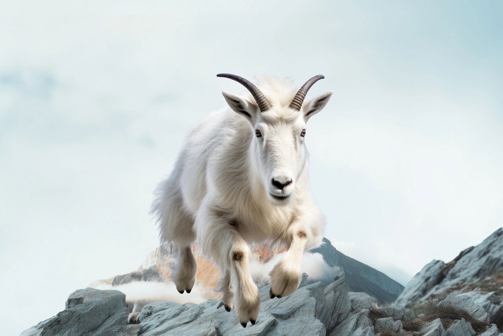 Mountain goat running animal wildlife nature remix, editable design