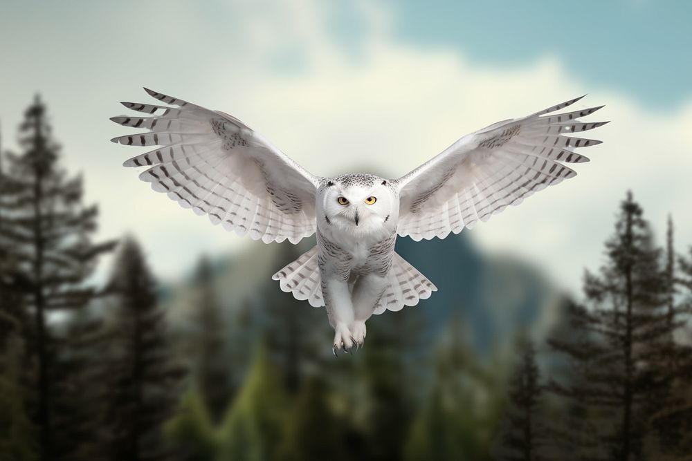 Snowy owl flying animal wildlife nature remix, editable design