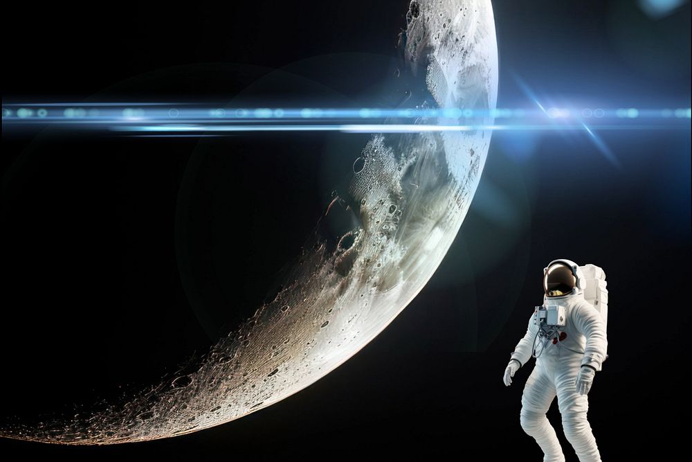 Astronaut & moon outer space astronomy remix, editable design