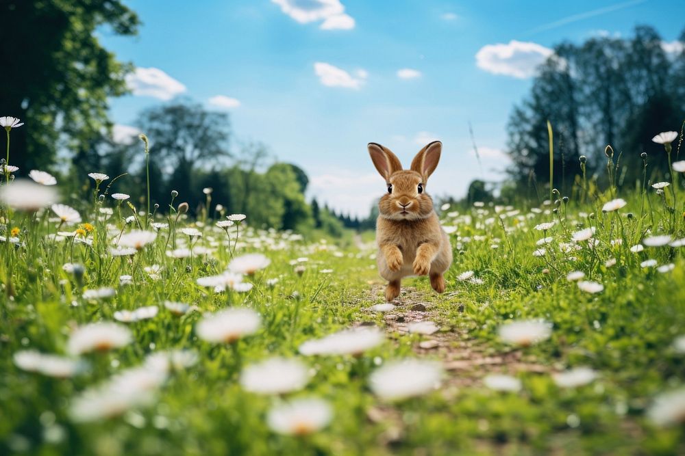 Rabbit running animal wildlife nature remix, editable design