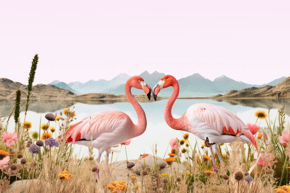 Caribbean flamingo animal bird nature remix, editable design