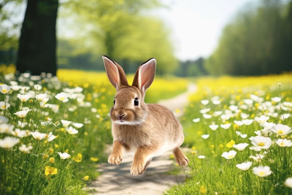 Jumping rabbit animal wildlife nature remix, editable design