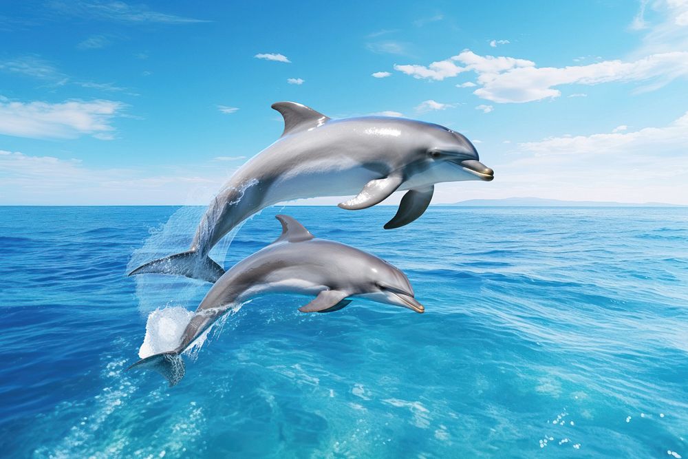 Dolphins jumping animal wildlife nature remix, editable design