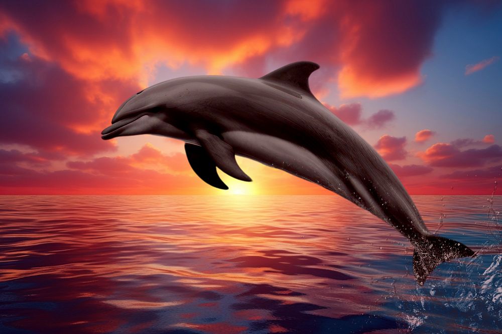 Dolphin jumping marine life nature remix, editable design