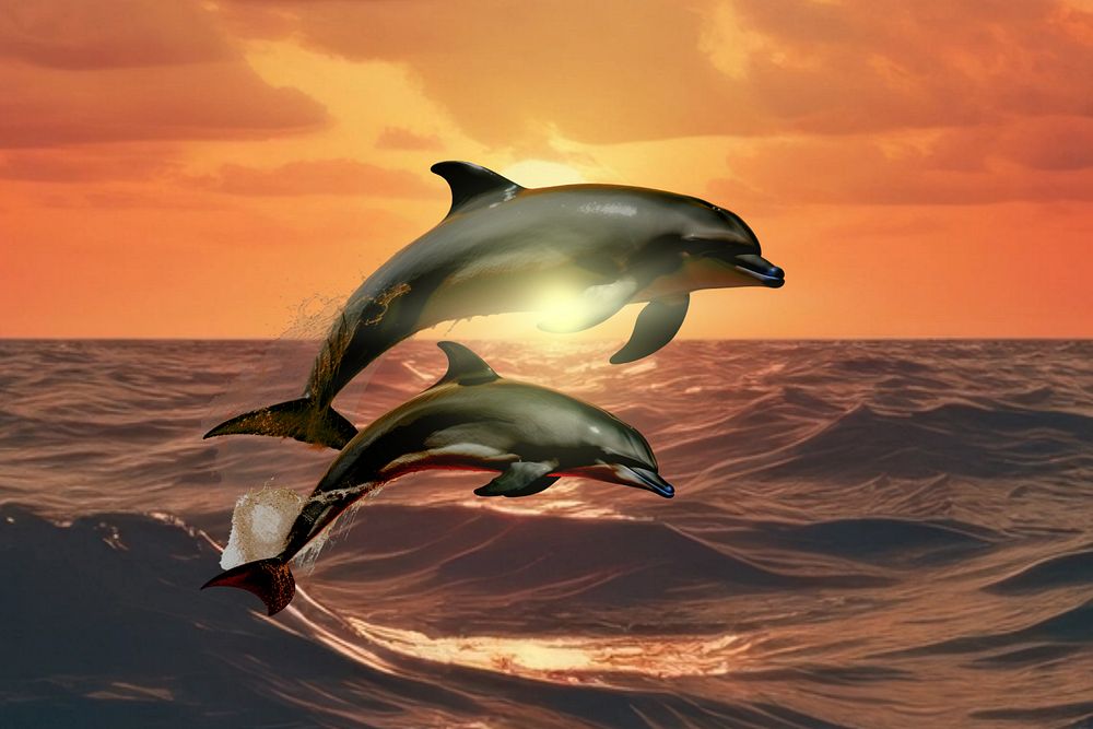 Dolphins jumping animal wildlife nature remix, editable design