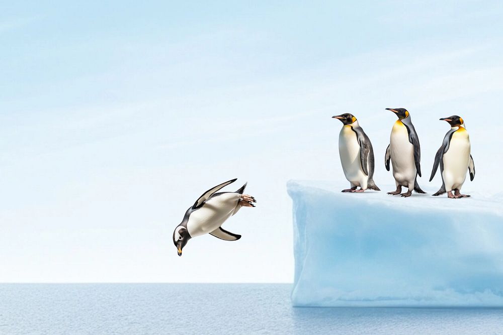 Penguin jumping animal wildlife nature remix, editable design