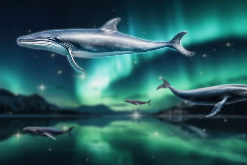 Flying whale northern light surreal remix, editable design