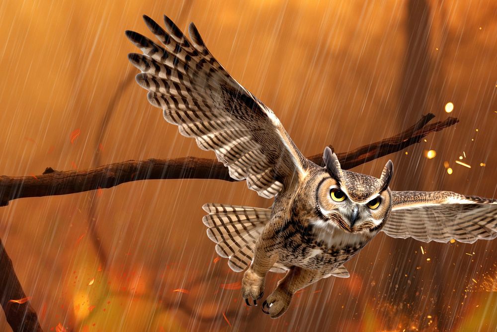 Great horned owl animal wildlife nature remix, editable design