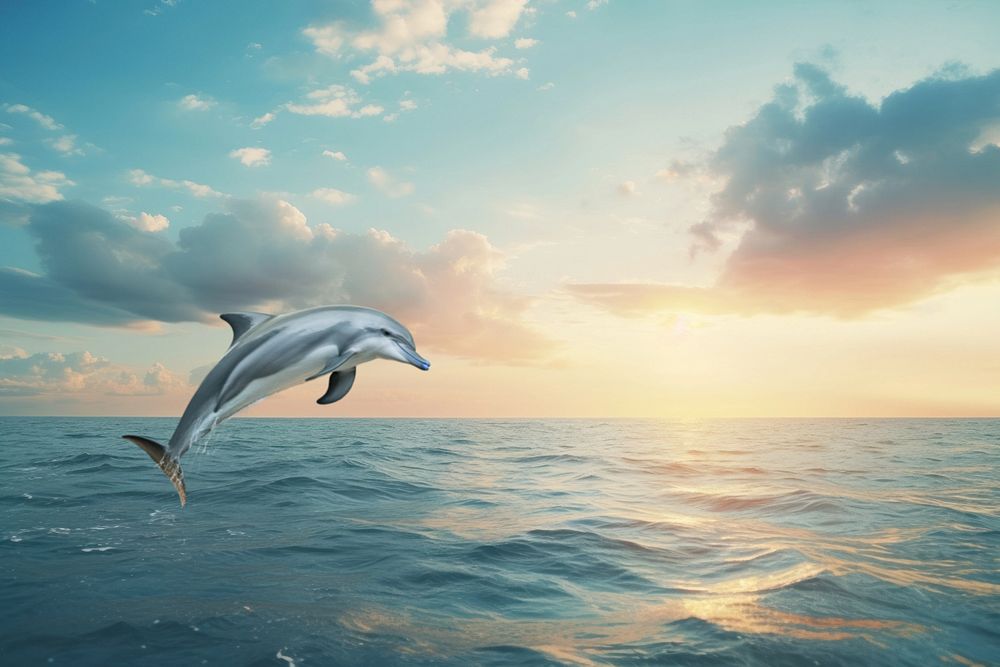 Jumping dolphins marine life nature remix, editable design