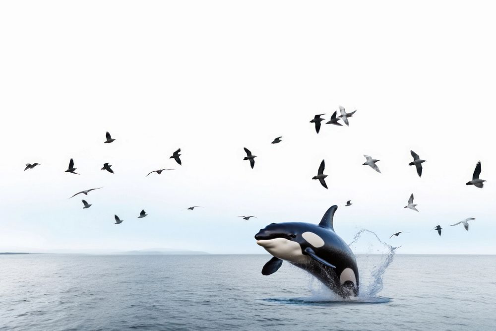 Orca marine life nature remix, editable design