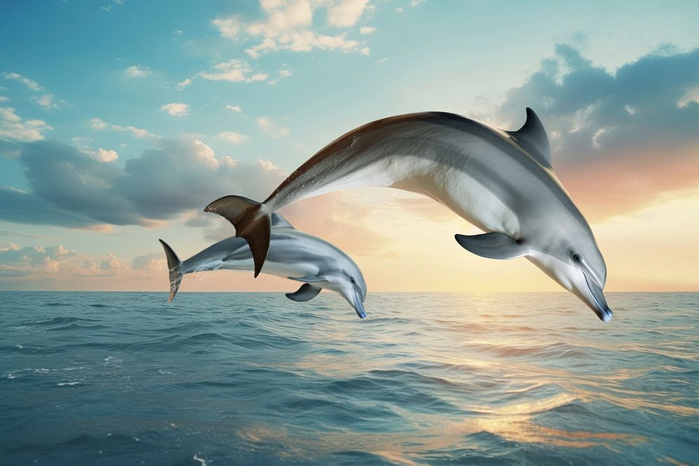 Jumping dolphins marine life nature remix, editable design