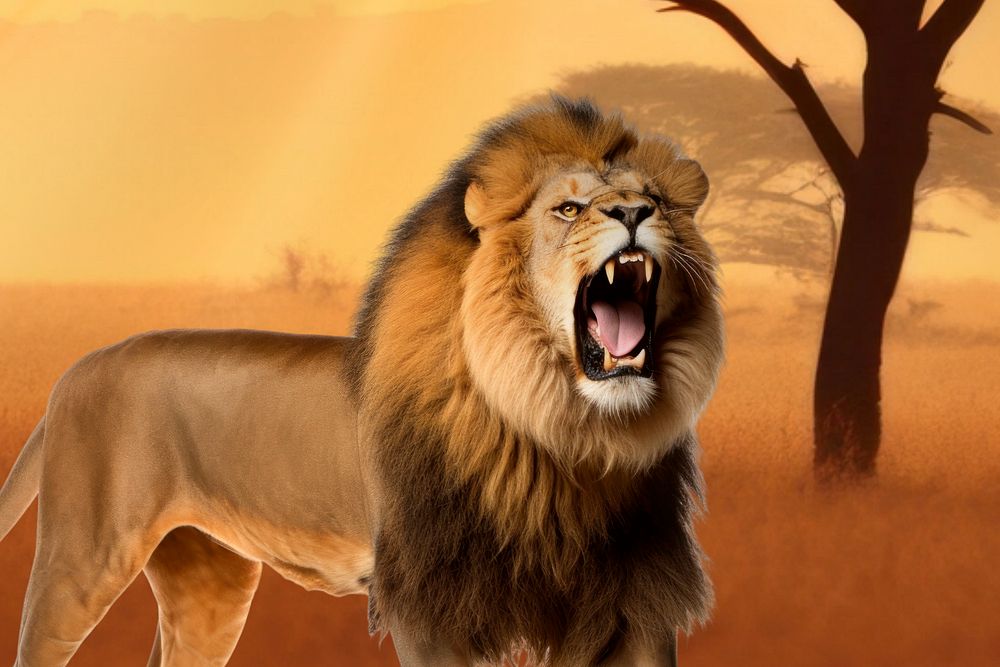 Lion roaring animal wildlife nature remix, editable design