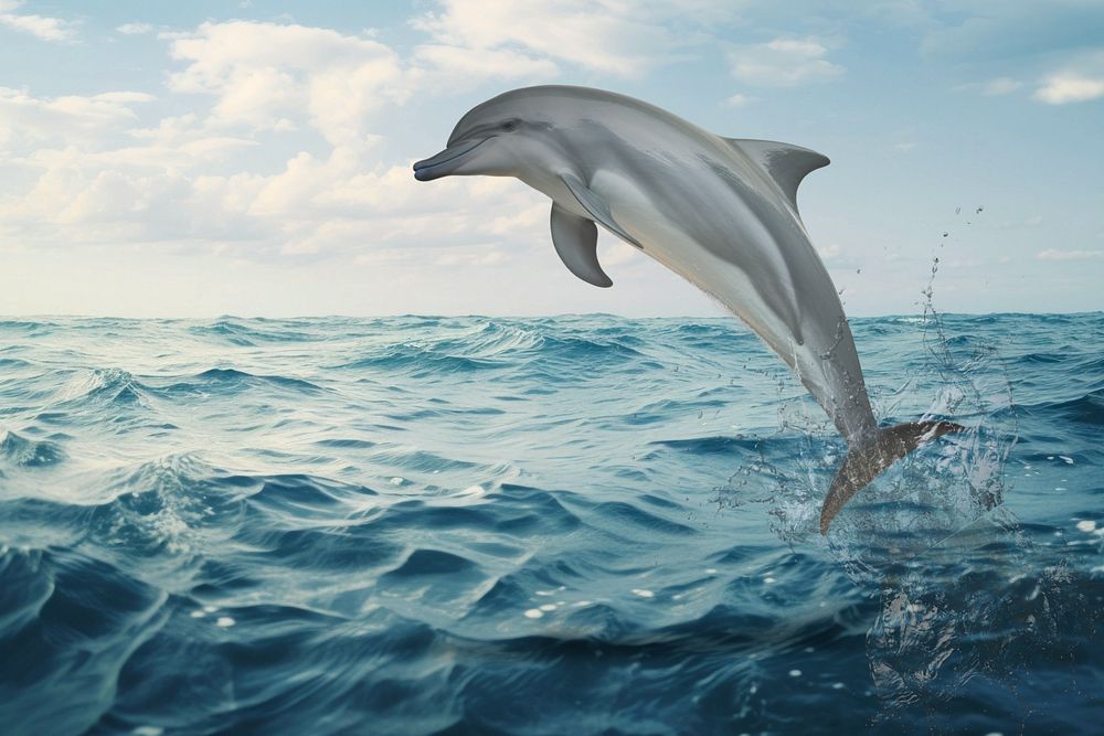 Dolphin jumping marine life nature remix, editable design