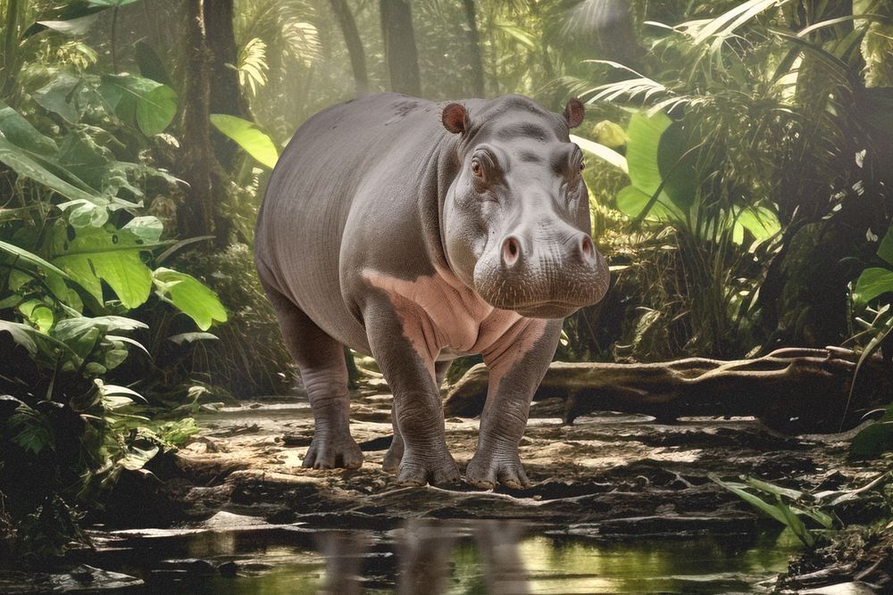 Hippo animal wildlife nature remix, editable design