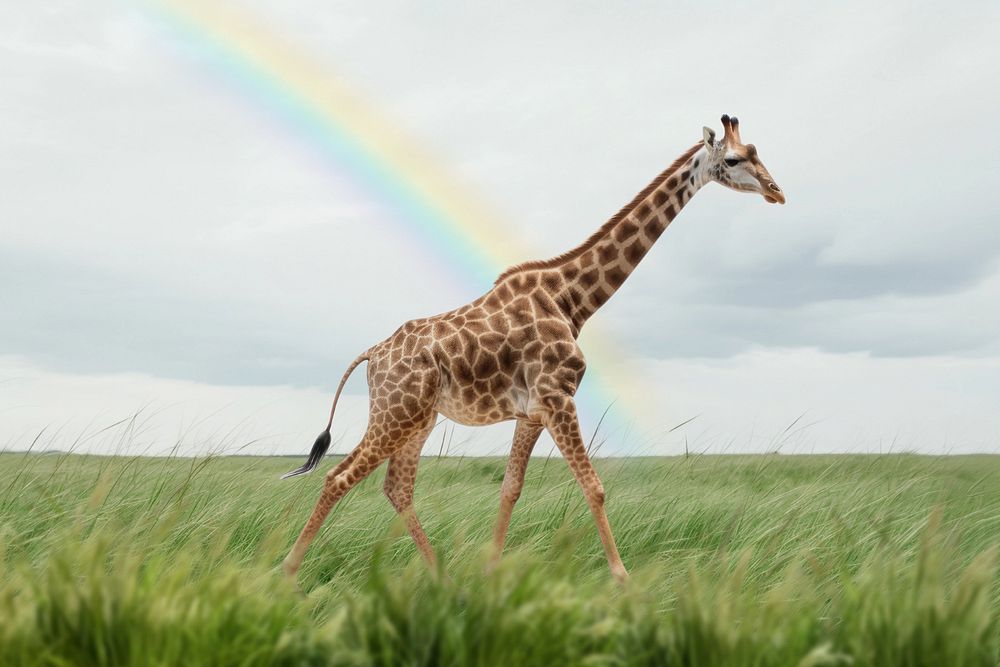 Giraffe & rainbow animal wildlife nature remix, editable design