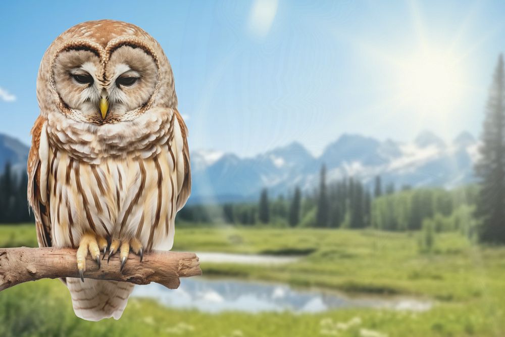 Sleepy owl animal wildlife nature remix, editable design