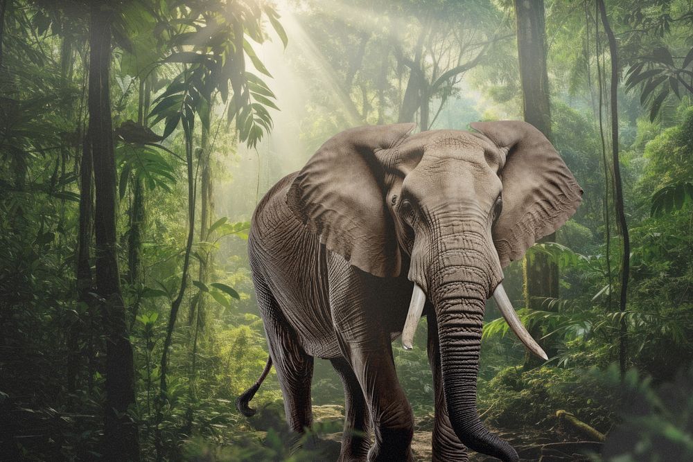 Elephant & forest animal wildlife nature remix, editable design