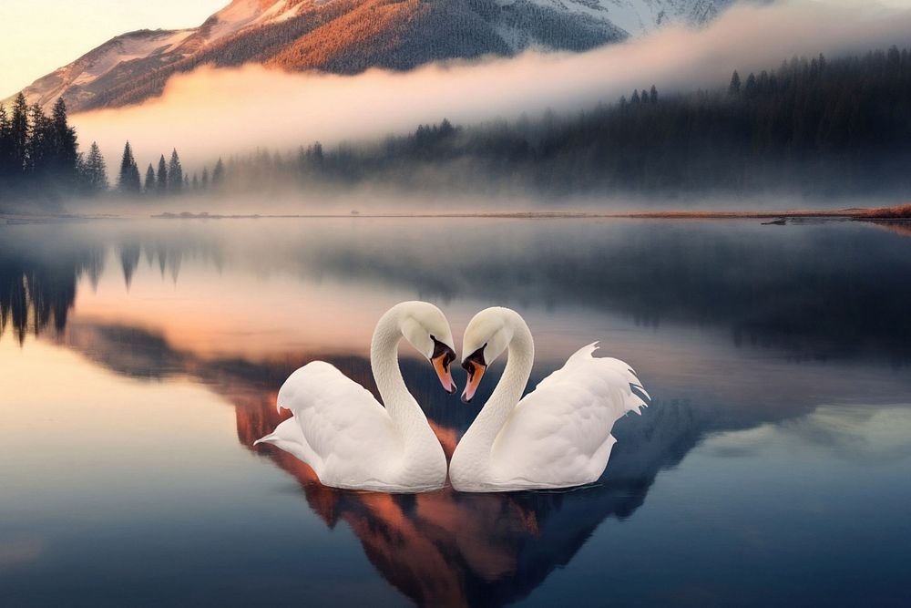 Swan couple animal wildlife nature remix, editable design