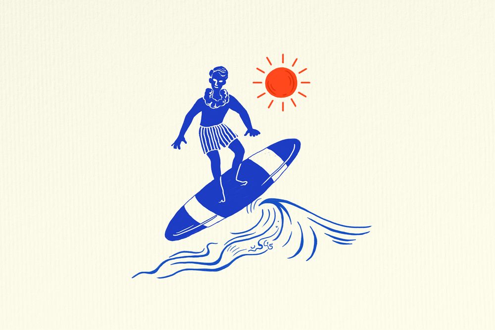 Man surfing retro travel illustration