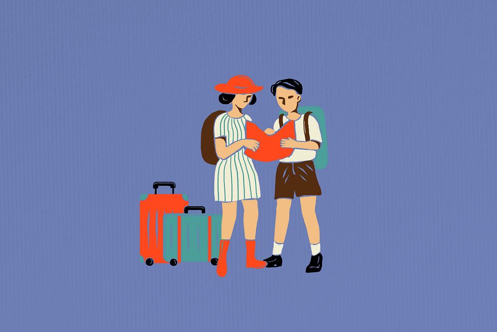 Couple retro travel illustration