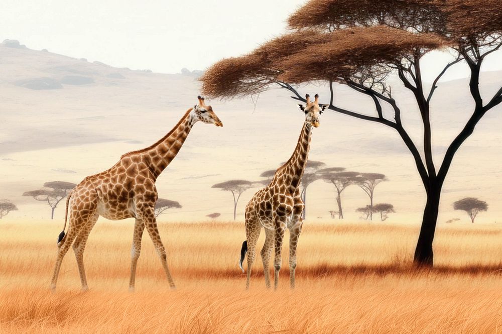 Giraffes animal wildlife nature remix, editable design