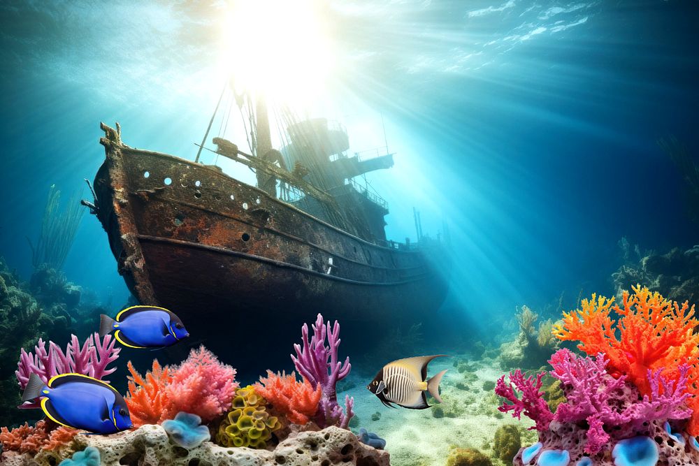 Shipwreck underwater scene nature remix, editable design