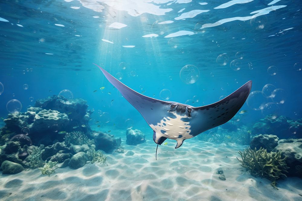 Manta ray marine life nature remix, editable design