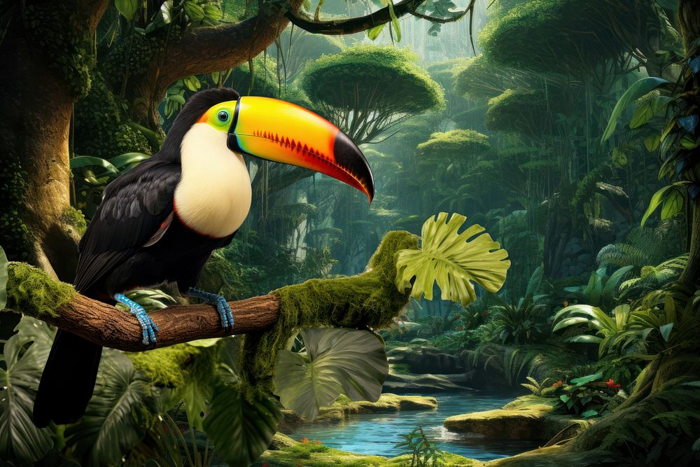 Toucan bird animal wildlife nature remix, editable design