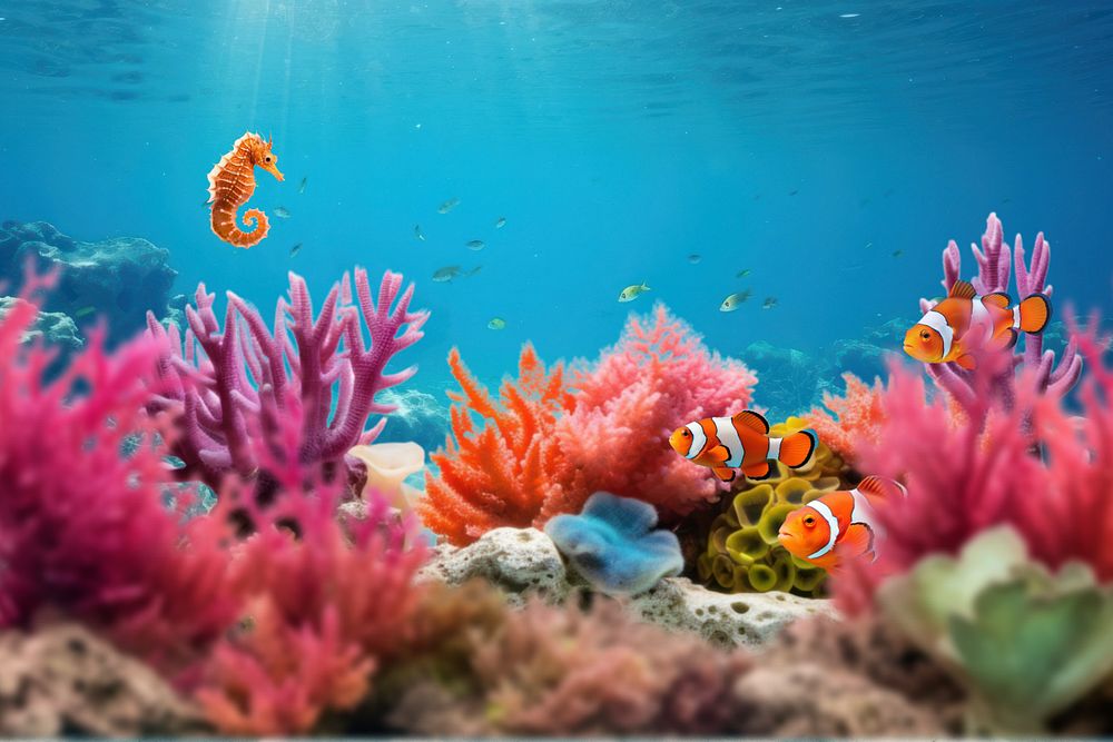 Clownfish marine life nature remix, editable design