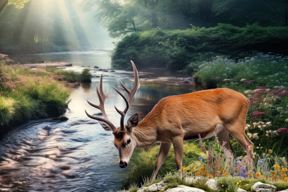 Deer wildlife animal nature remix, editable design