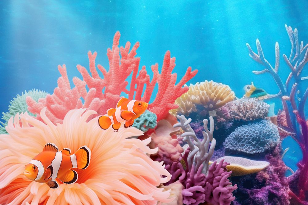 Clownfish swimming marine life nature remix, editable design