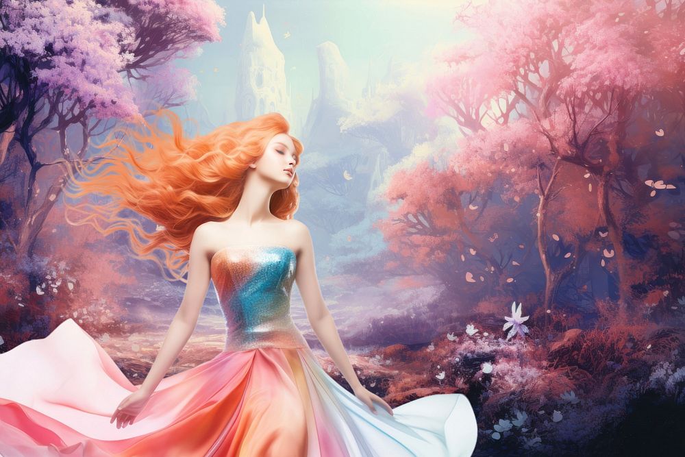 Princess in magical forest fantasy remix, editable design