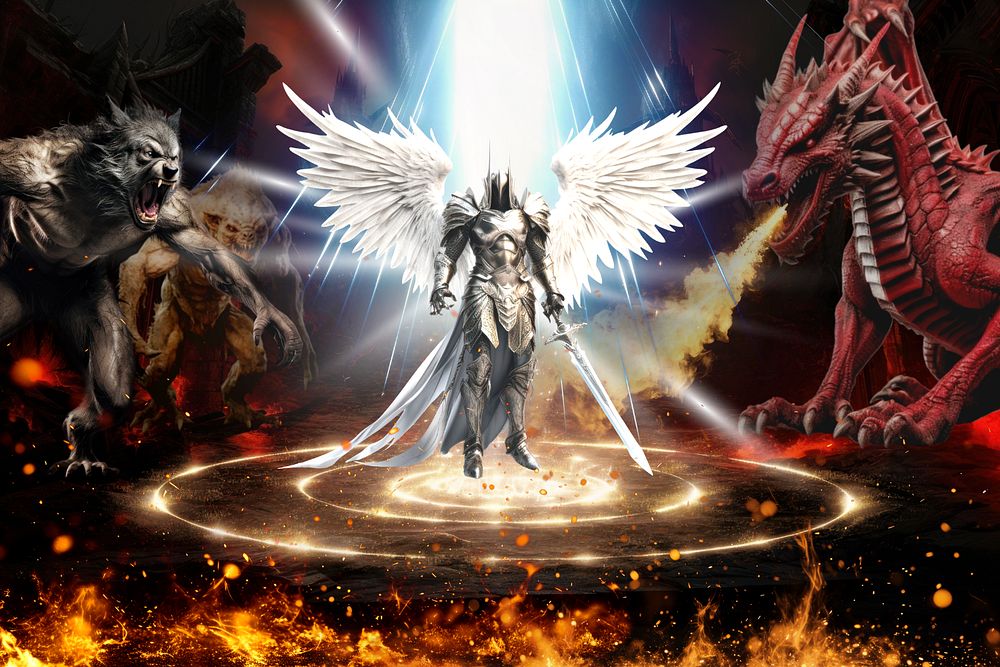 Knight angel in hell fantasy remix, editable design