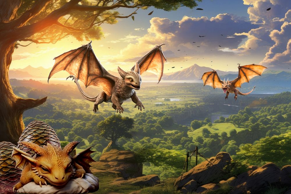 Flying dragon fantasy remix, editable design