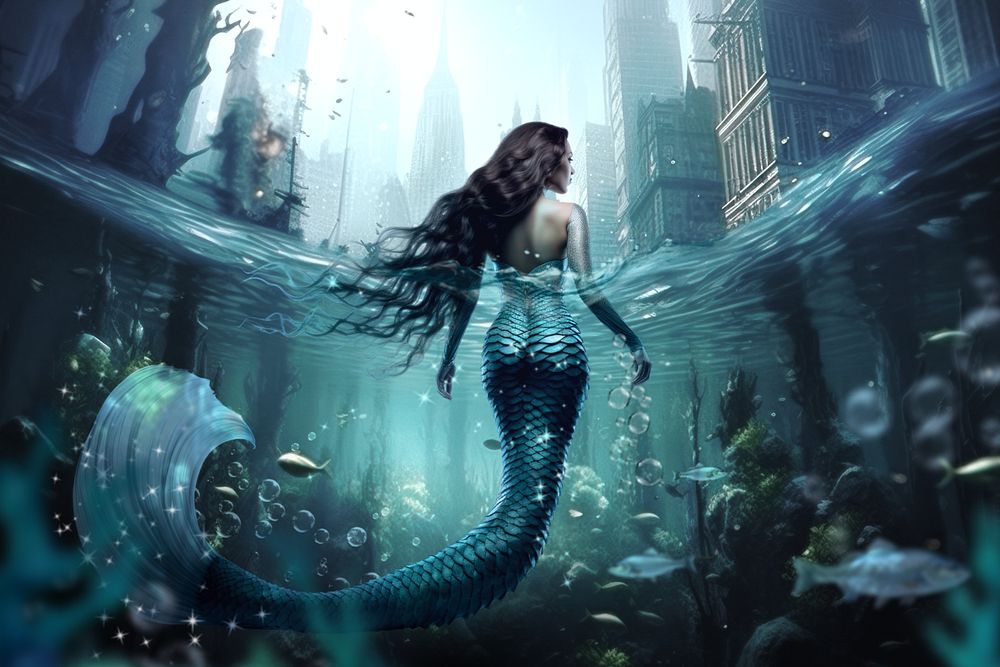 Mermaid metropolis fantasy remix, editable design