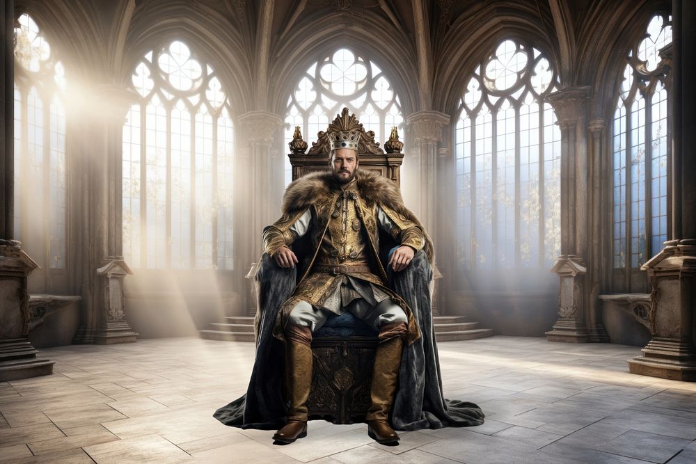 King sitting on throne fantasy remix, editable design