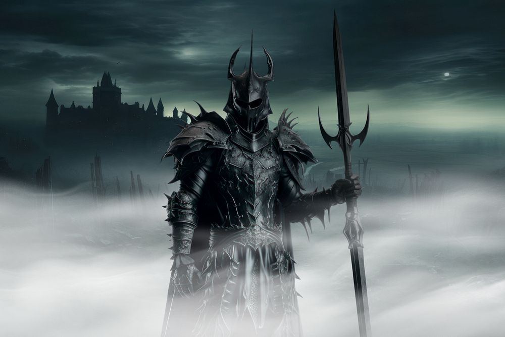 Black demonic knight fantasy remix, editable design