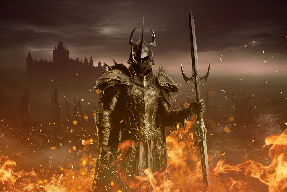 Black demonic knight fantasy remix, editable design