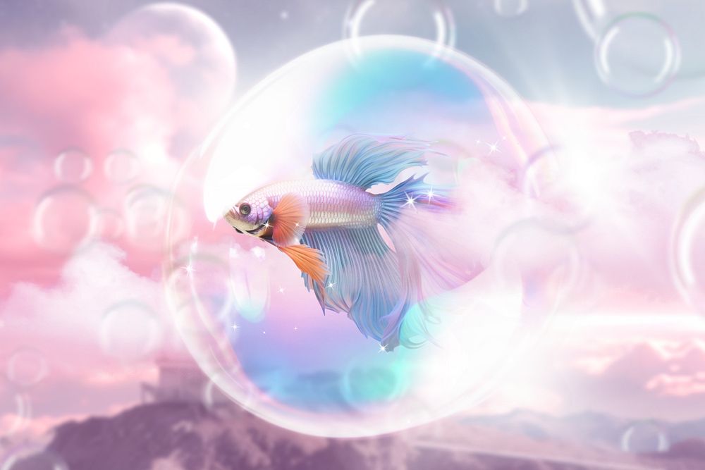 Betta fish in bubble surreal remix, editable design