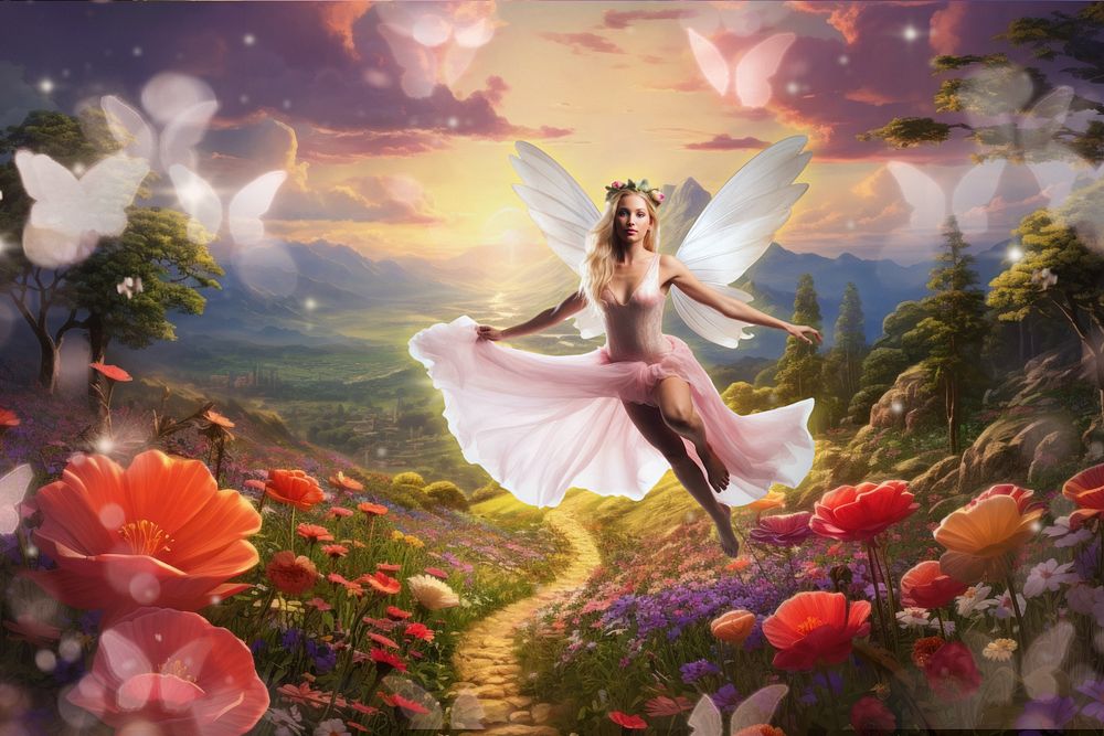 Fairy in enchanted forest fantasy remix, editable design