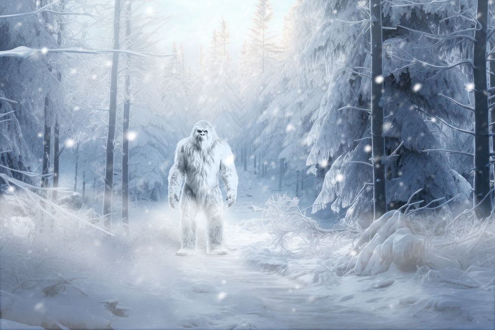 Yeti in snowstorm fantasy remix, editable design