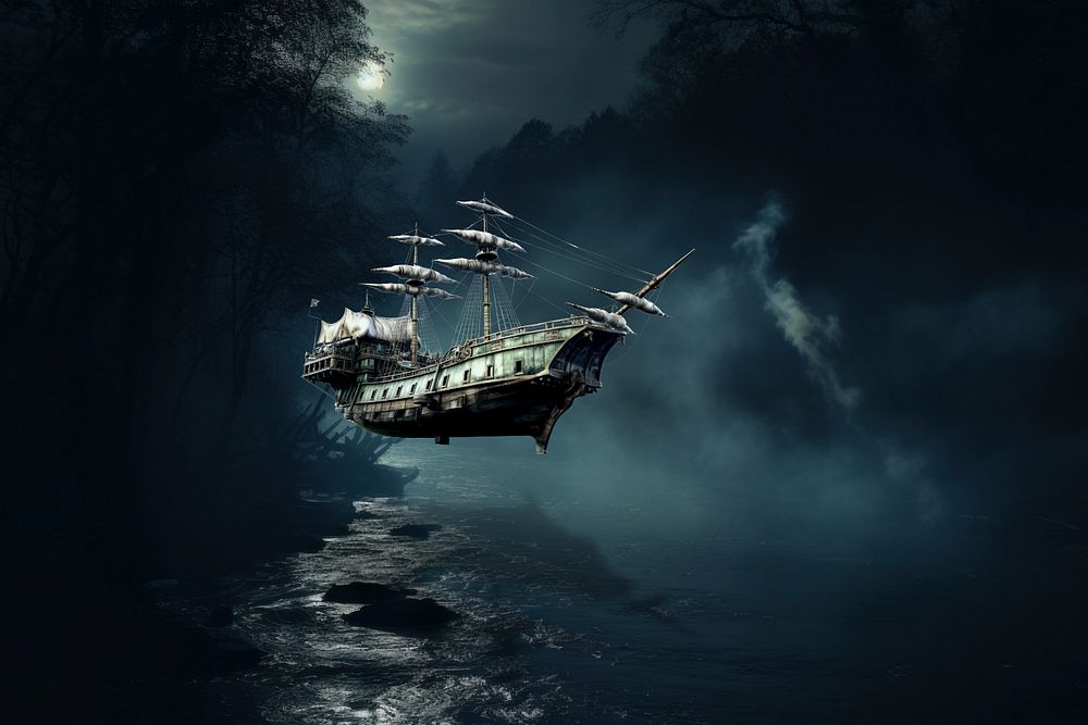 Flying pirate ship fantasy remix, editable design