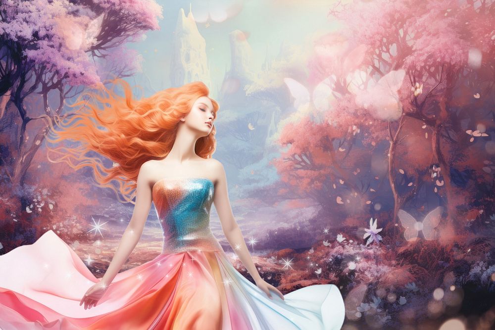 Princess in magical forest fantasy remix, editable design